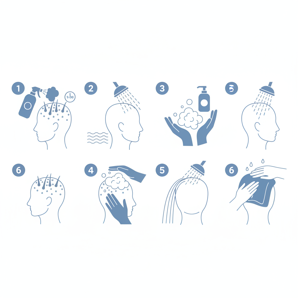 모발이식 후 첫 샴푸 단계별 가이드 인포그래픽