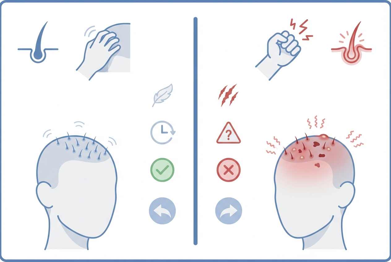 모발이식 후 정상 가려움과 이상 증상 비교 인포그래픽