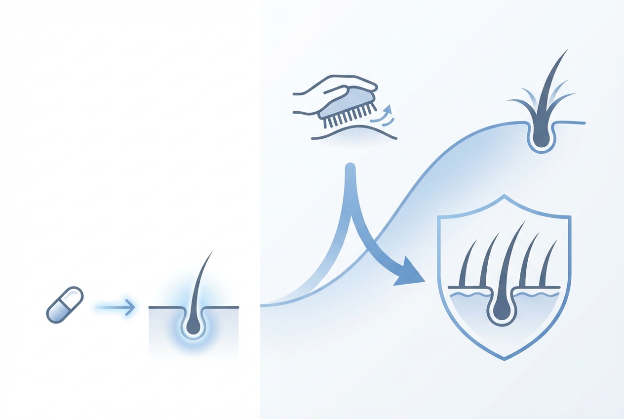 모발이식 후 약과 두피 관리의 역할 비교 인포그래픽