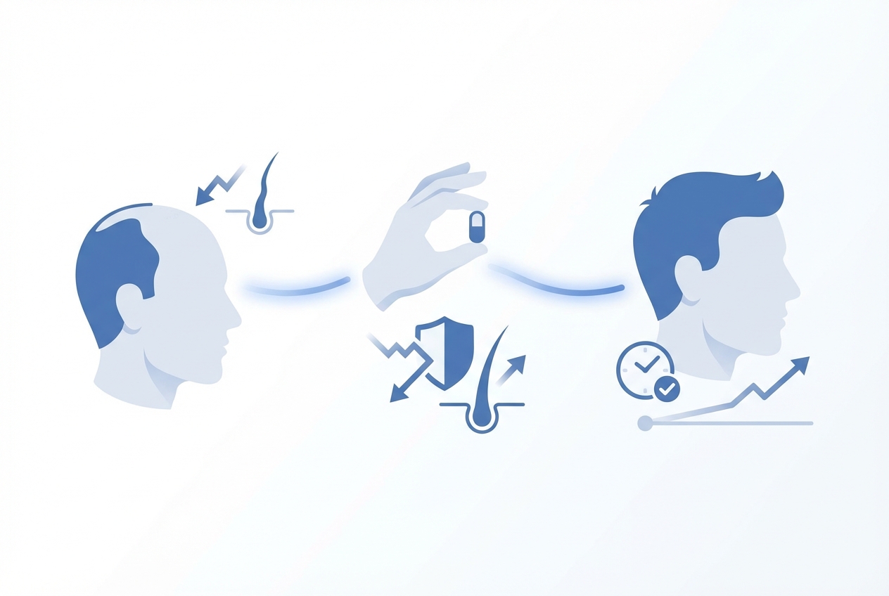 피나스테리드(탈모약) 역할과 복용 시기 인포그래픽