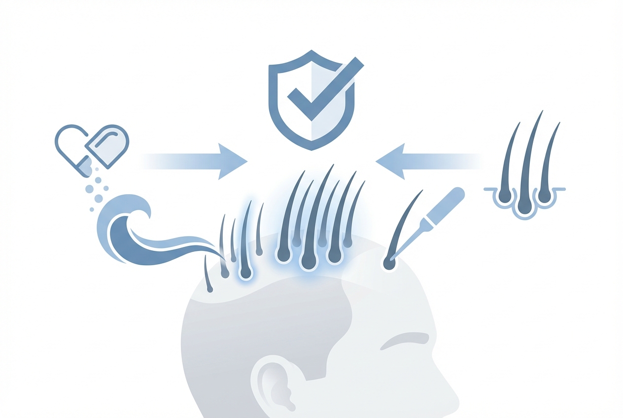 탈모약과 이식모의 역할 구분 인포그래픽
