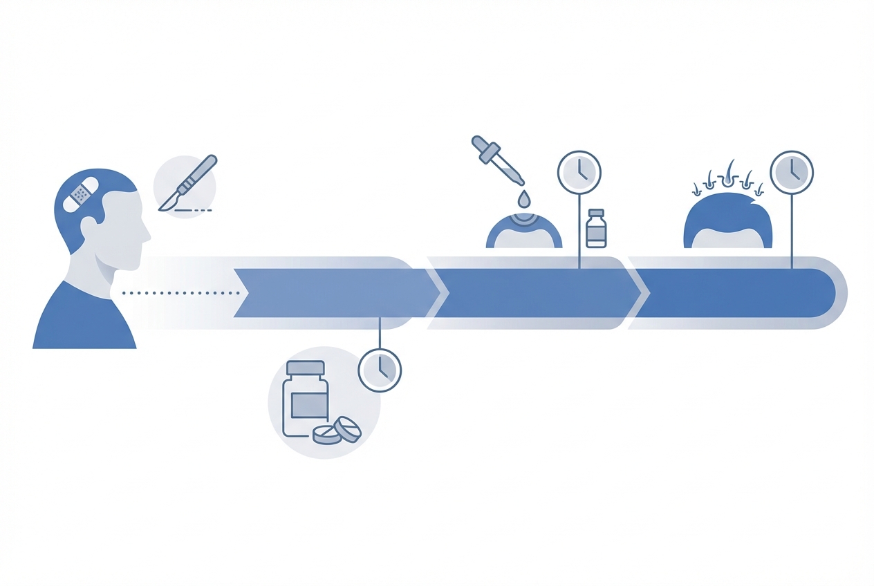 모발이식 후 탈모약과 미녹시딜 사용 타임라인 인포그래픽