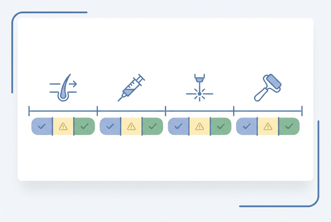 모발이식 후 시술별 안전 시기 비교표 인포그래픽