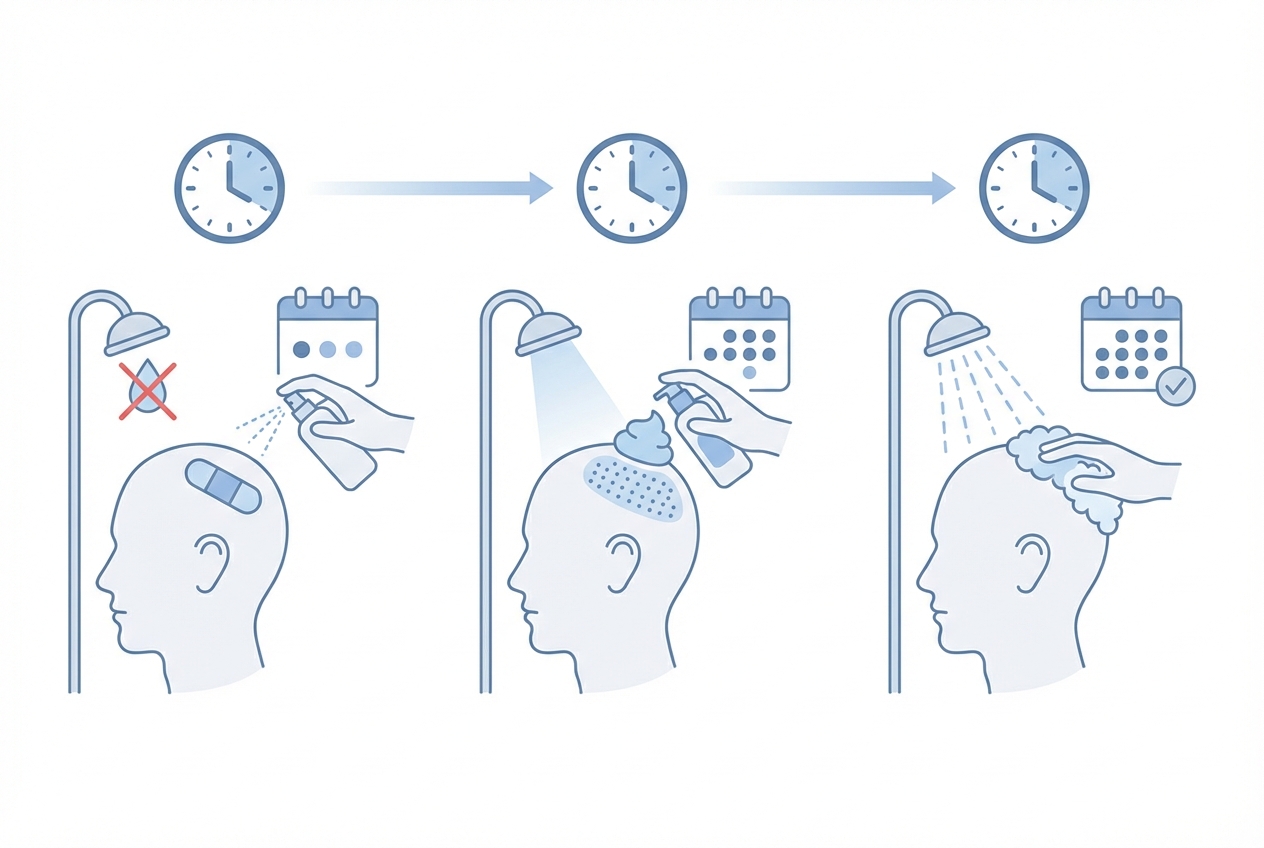 모발이식 후 샴푸 시작 시기 안내 인포그래픽