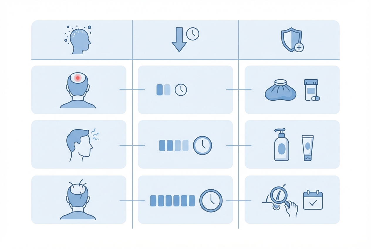 모발이식 부작용 종류별 빈도와 대처법 종합 비교표 인포그래픽