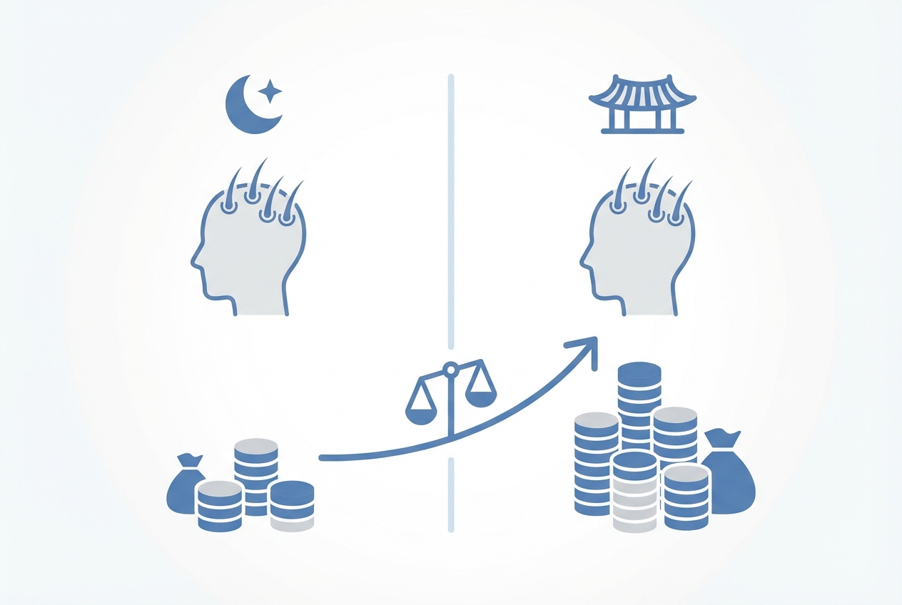 터키와 한국 모발이식 비용 비교 인포그래픽