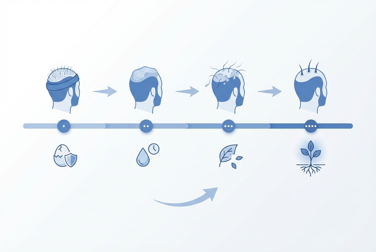 모발이식 후 4주간 회복 타임라인 개요 인포그래픽