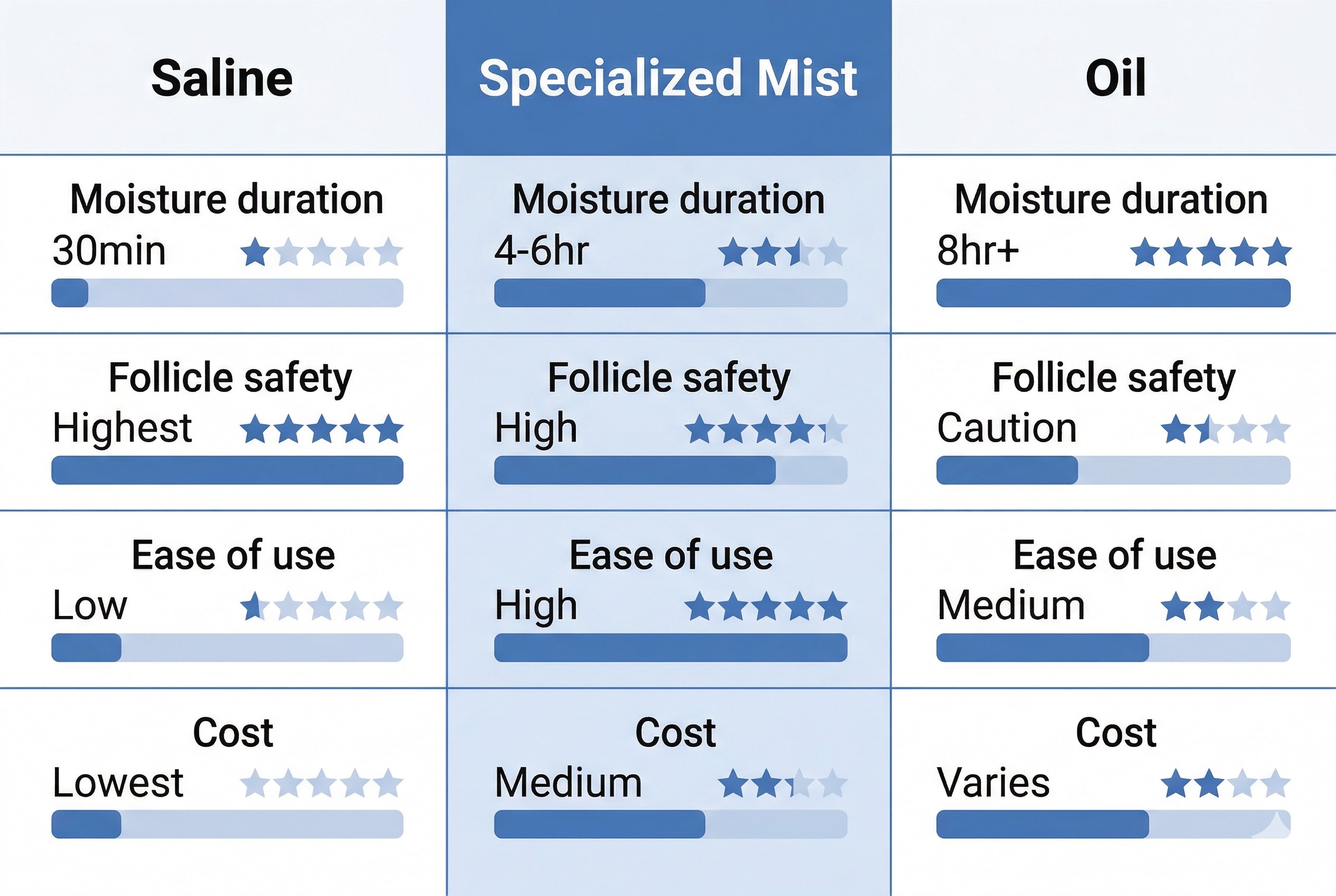 모발이식 두피 보습 방법 식염수 미스트 오일 비교 인포그래픽
