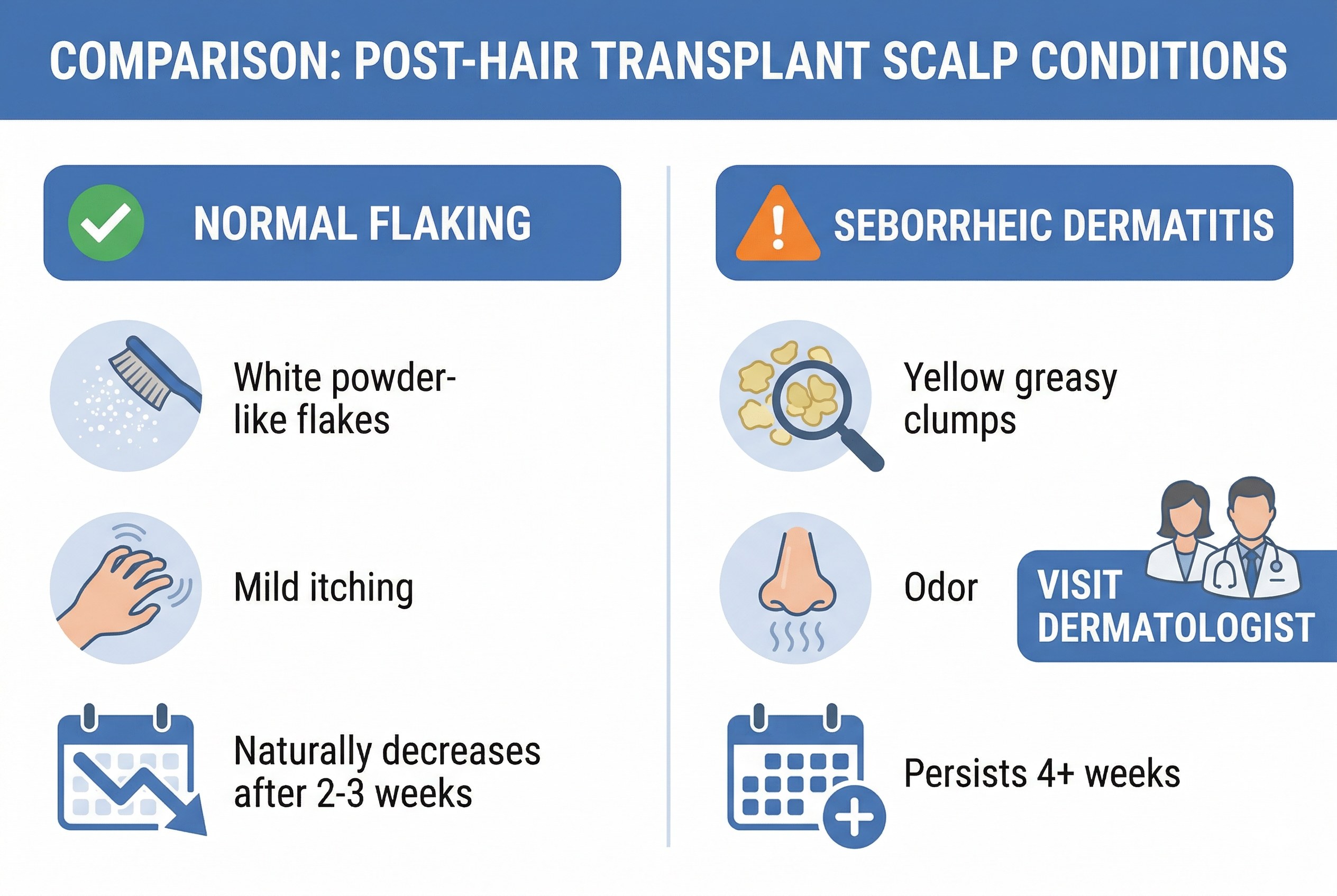 모발이식 후 정상 각질과 지루성 피부염 비교 인포그래픽