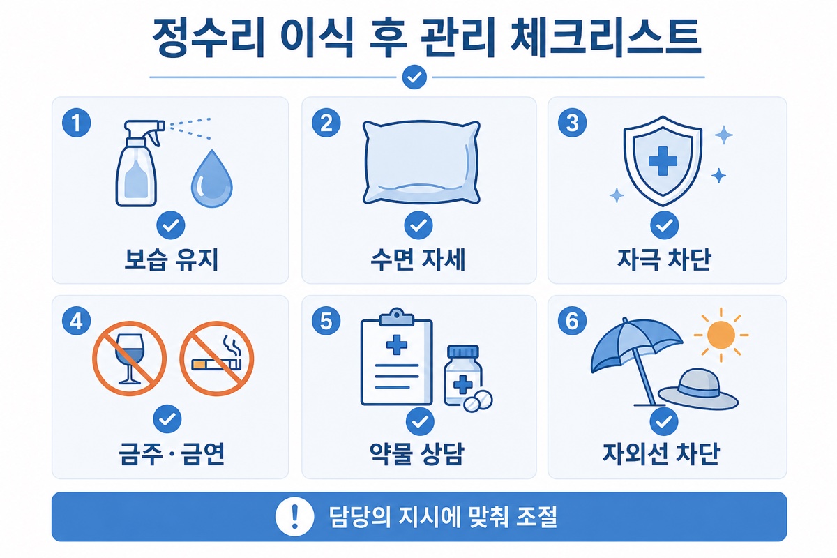 정수리 모발이식 후 관리 체크리스트 인포그래픽