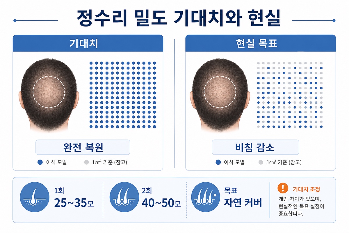정수리 모발이식 밀도 기대치와 현실 비교 인포그래픽