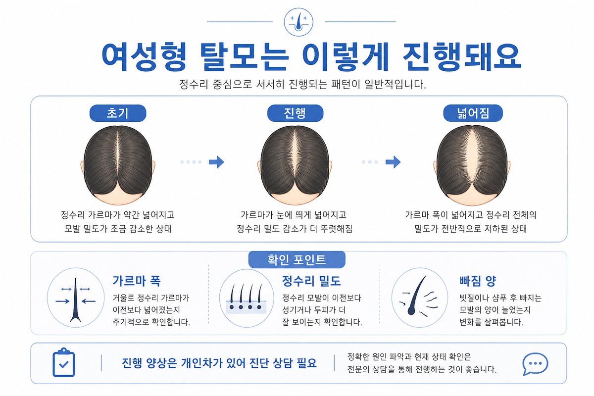 여성형 탈모 루드비히 분류 진행 패턴 인포그래픽