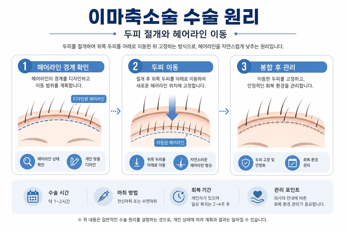 이마축소술 수술 원리 두피 절개 헤어라인 이동