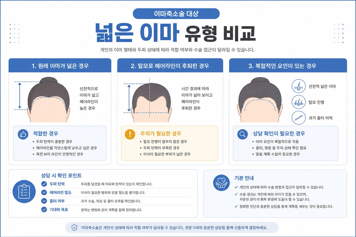 이마축소술 대상 넓은 이마 유형 비교
