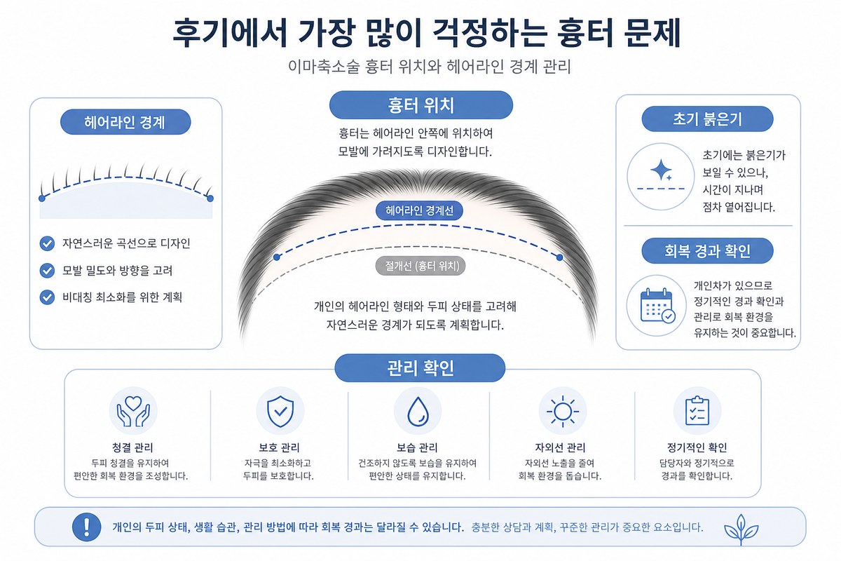 이마축소술 흉터 위치 헤어라인 경계 설명