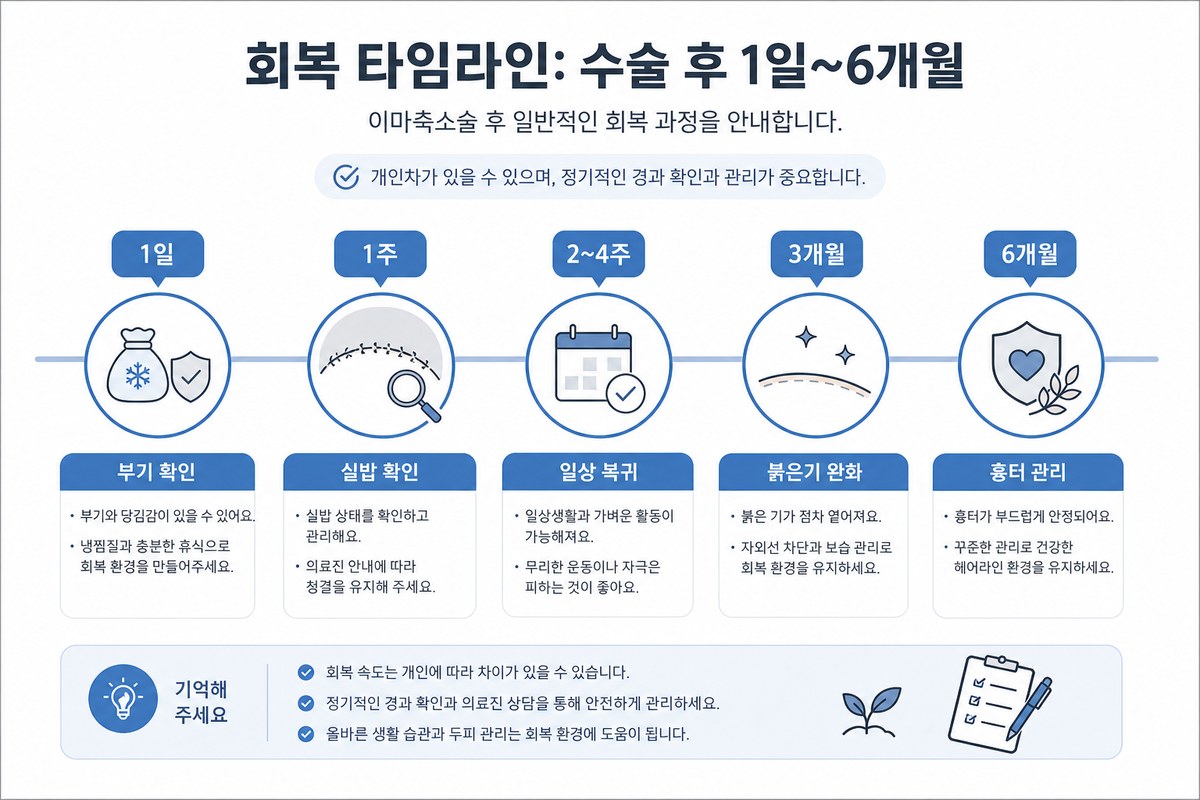 이마축소술 회복 기간 타임라인 주차별 변화