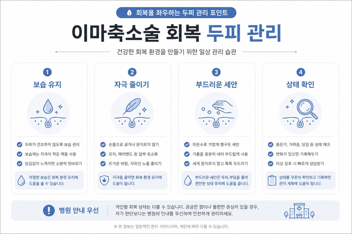 이마축소술 회복 두피 관리 보습 세안 방법