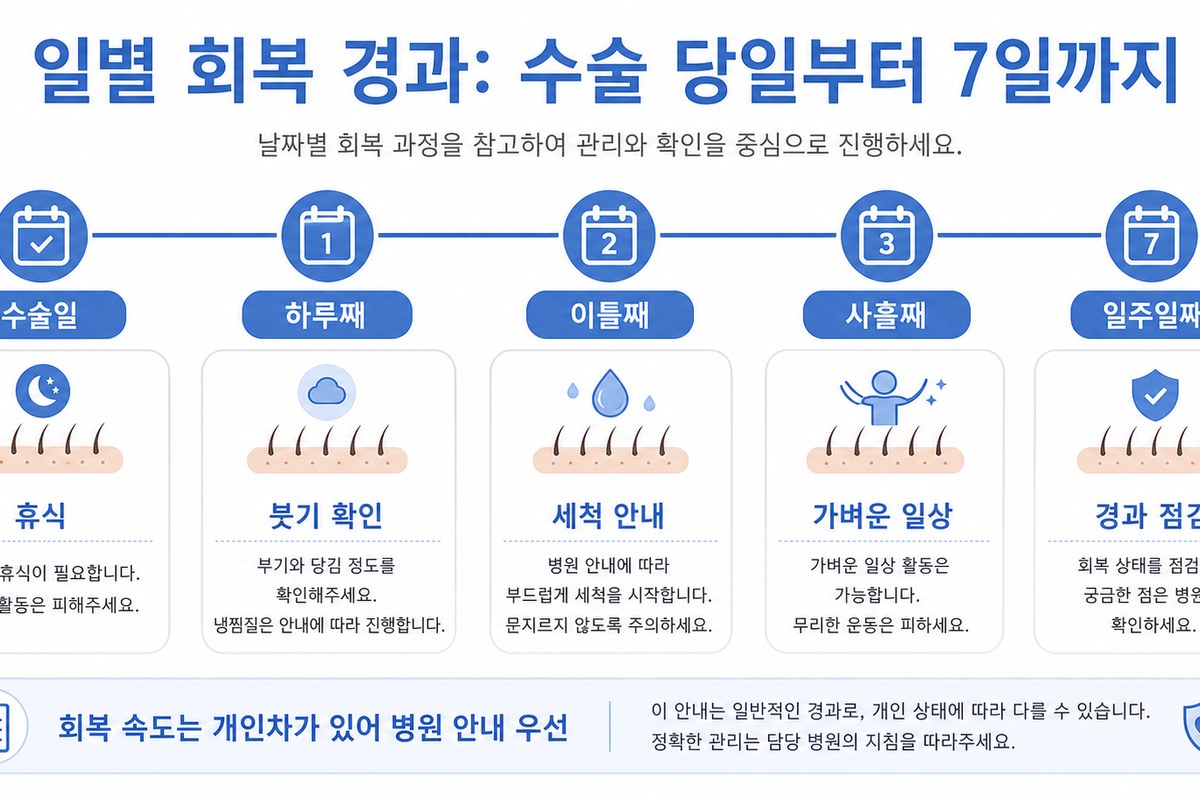 비절개 모발이식 수술 후 1일~7일 회복 타임라인