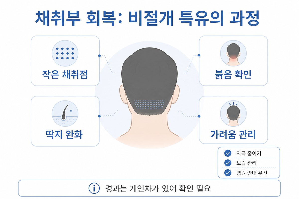 비절개 모발이식 채취부 뒷머리 회복 과정 인포그래픽