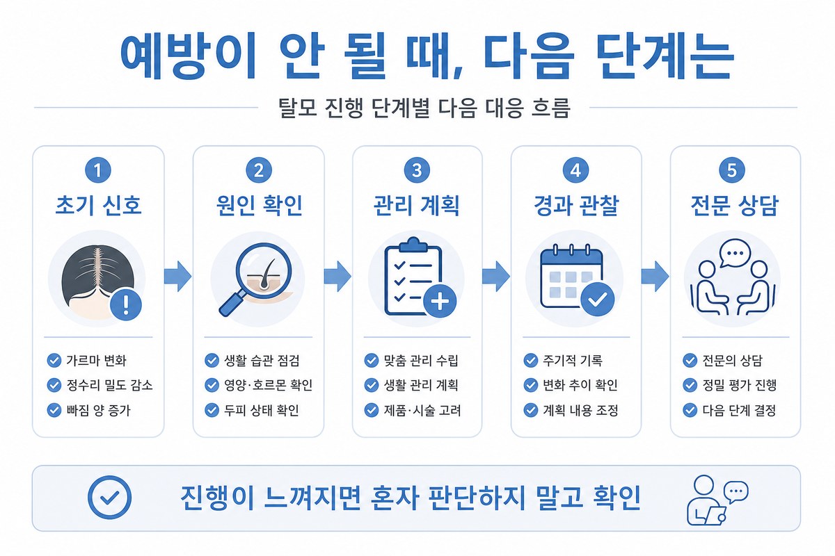 탈모 진행 단계별 대응 방법 인포그래픽