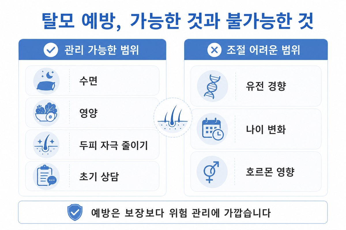 탈모 예방 가능 범위와 불가능 범위 비교 인포그래픽