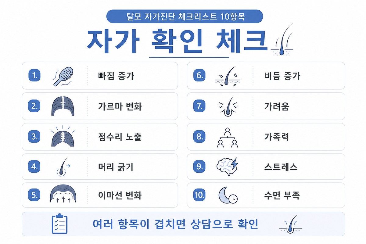 탈모 자가진단 10항목 체크리스트 인포그래픽