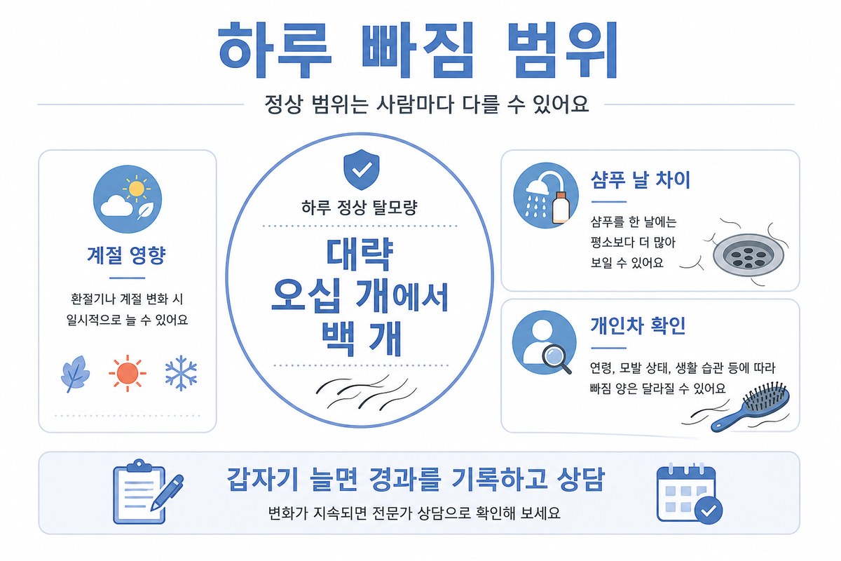 하루 정상 탈모량 50~100개 범위 설명 인포그래픽