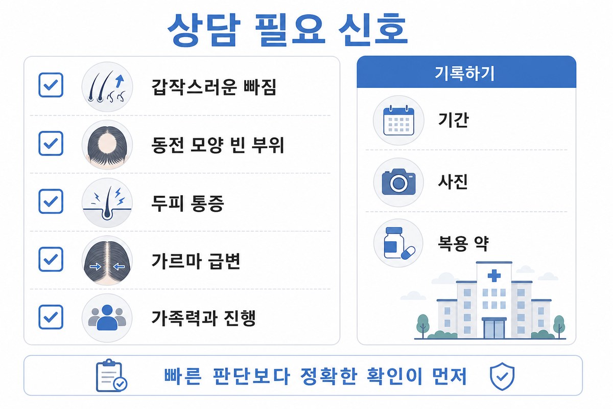 탈모 병원 방문 필요 시점 체크 인포그래픽