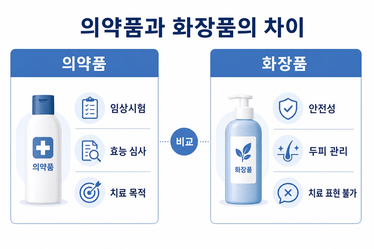 의약품과 화장품 탈모 샴푸 차이점 비교 인포그래픽