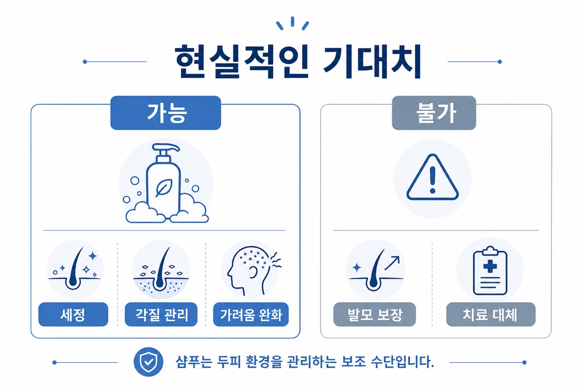 탈모 샴푸에 대한 현실적 기대치 정리 인포그래픽