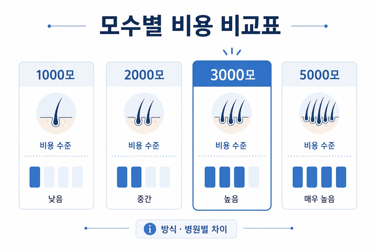모발이식 1000모 2000모 3000모 5000모 비용 비교표