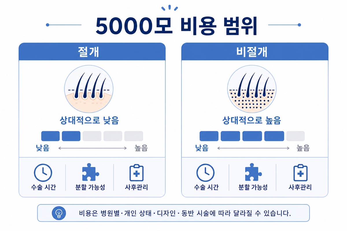 모발이식 5000모 비절개 절개 비용 비교표