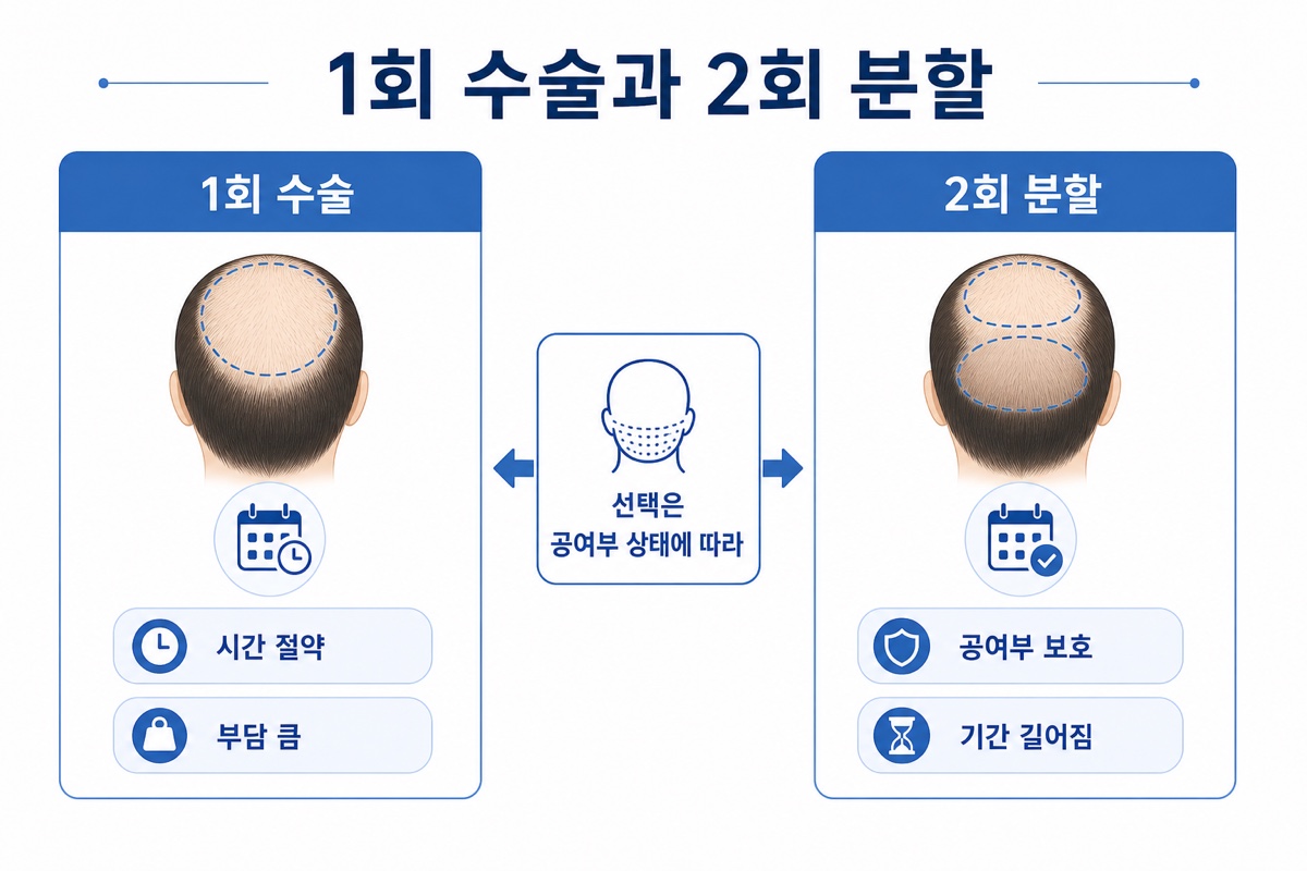 모발이식 5000모 1회 수술 2회 분할 비교 인포그래픽