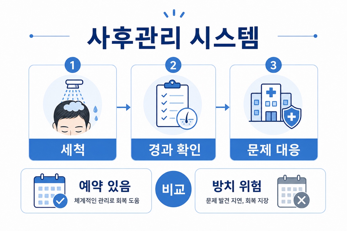 모발이식 병원 사후관리 시스템 비교 인포그래픽