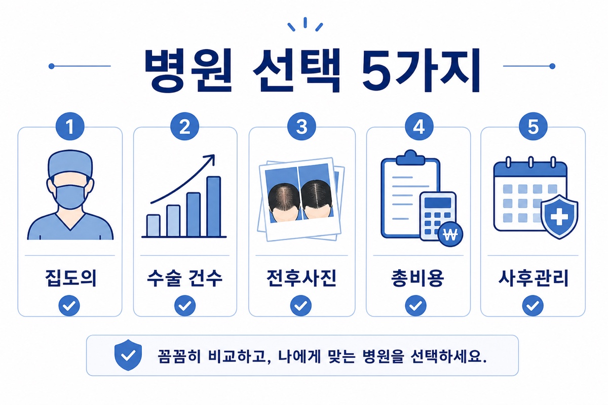 모발이식 병원 선택 기준 5가지 체크리스트 인포그래픽