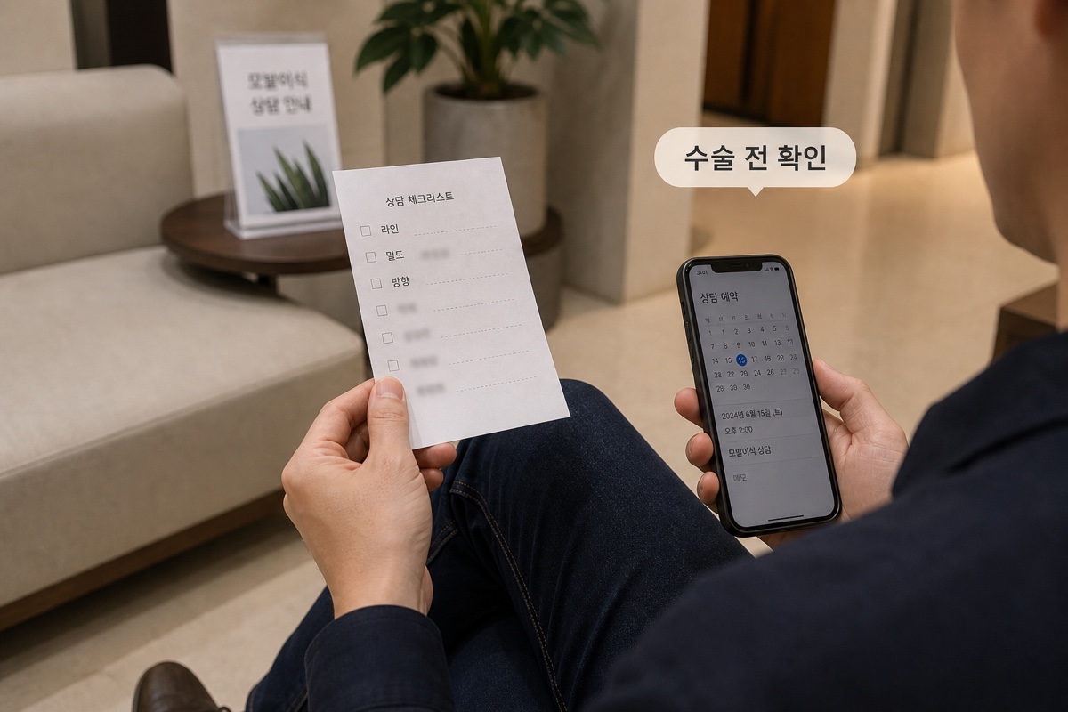 자연스러운 모발이식을 위한 수술 전 체크리스트 인포그래픽