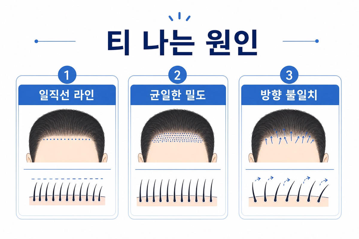 모발이식 티가 나는 원인 비교 인포그래픽