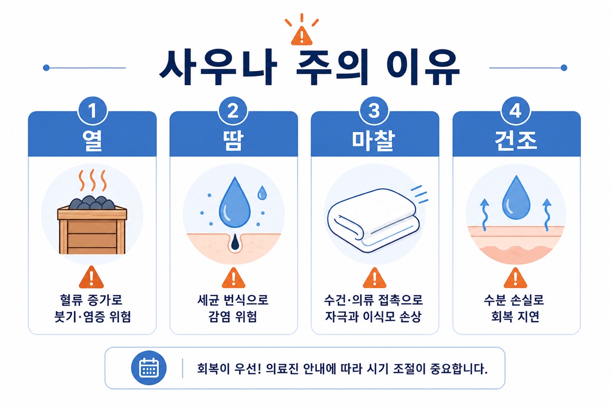 모발이식 후 사우나 위험 요소 인포그래픽