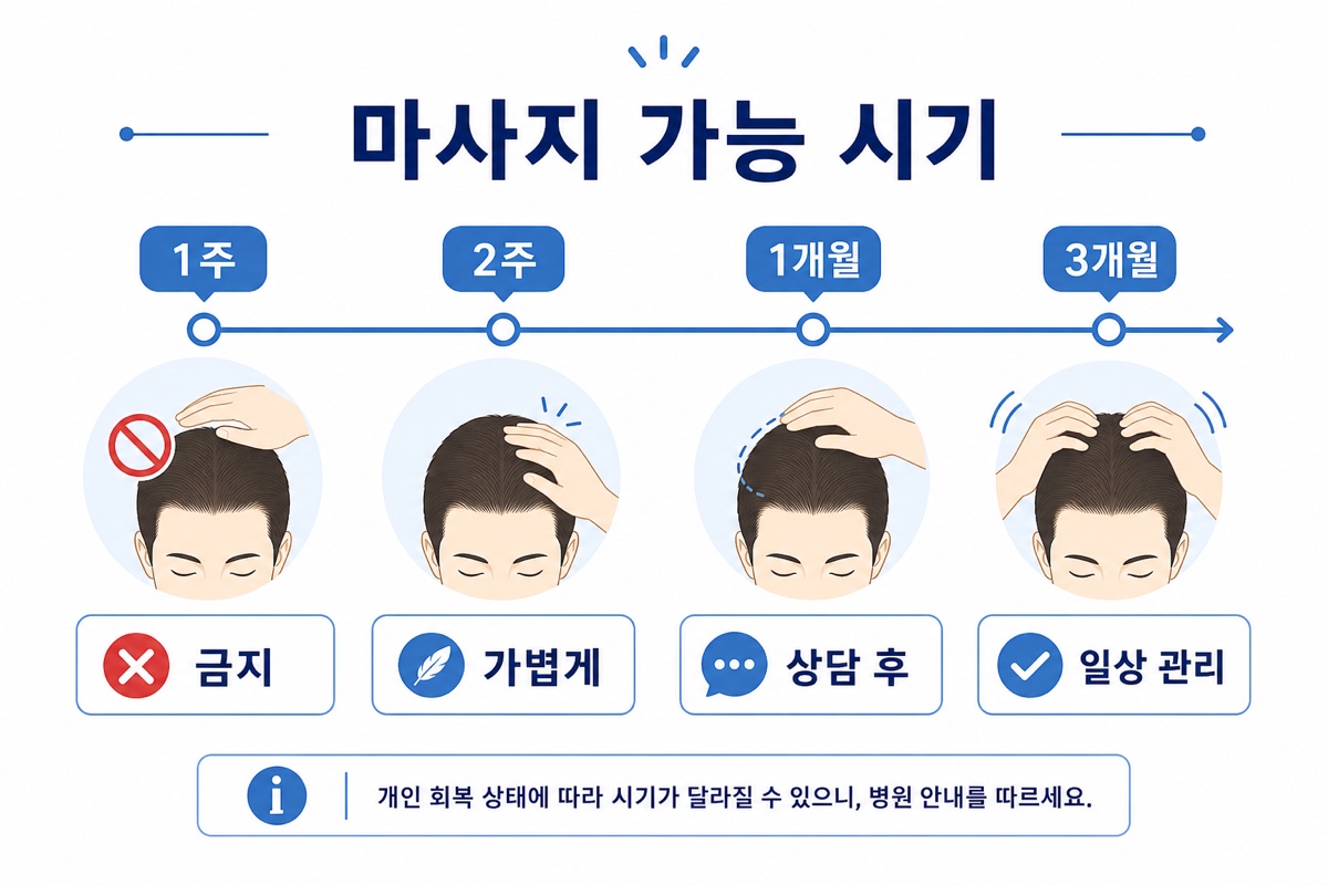 모발이식 후 두피 마사지 가능 시기 타임라인 인포그래픽