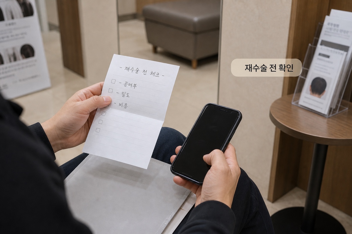 모발이식 재수술 전 확인 사항 체크리스트 인포그래픽