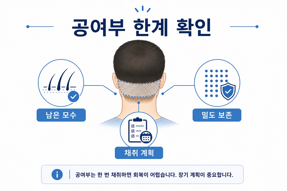 모발이식 공여부 모낭 한계 설명 인포그래픽