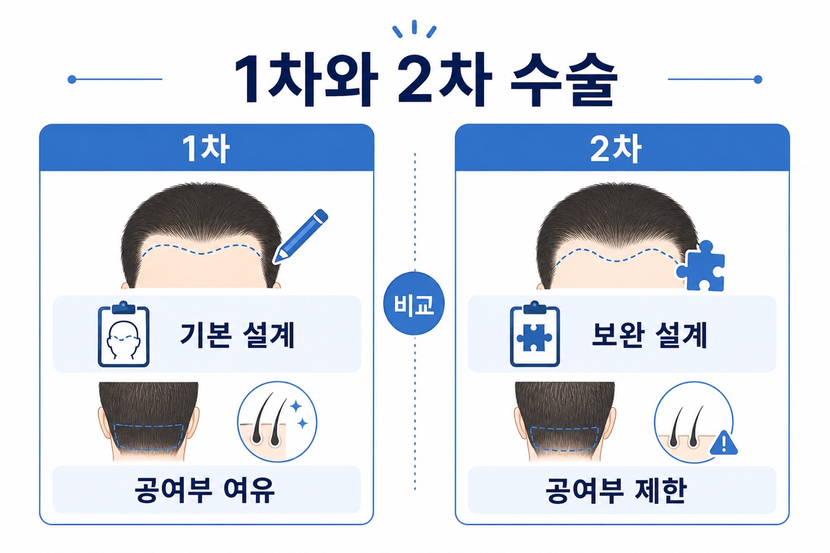 모발이식 1차 2차 수술 차이점 비교 인포그래픽