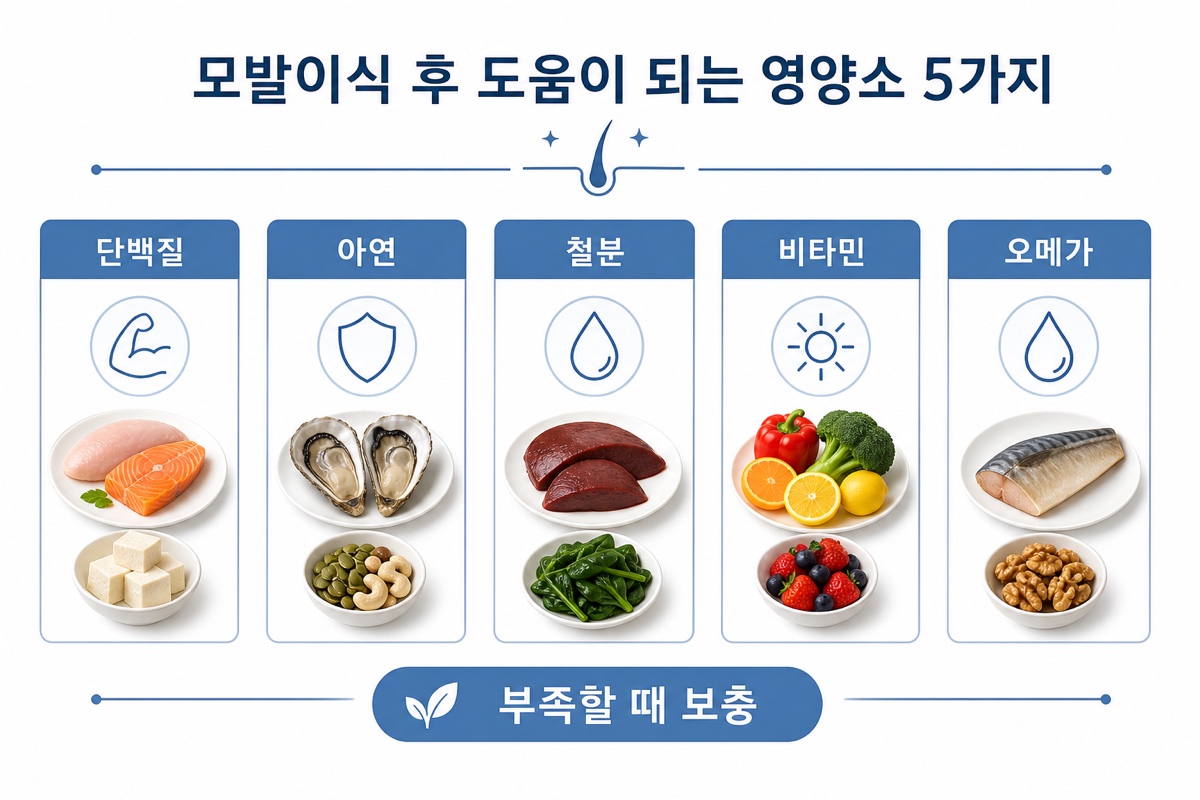 모발이식 후 도움 되는 5가지 영양소 비교표 인포그래픽