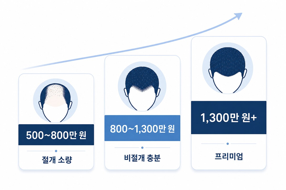 예산별 모발이식 선택 가이드 인포그래픽