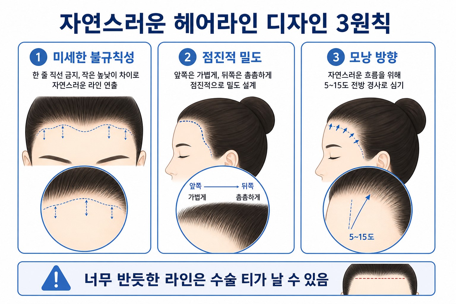 자연스러운 헤어라인 디자인 3가지 원칙 설명 인포그래픽