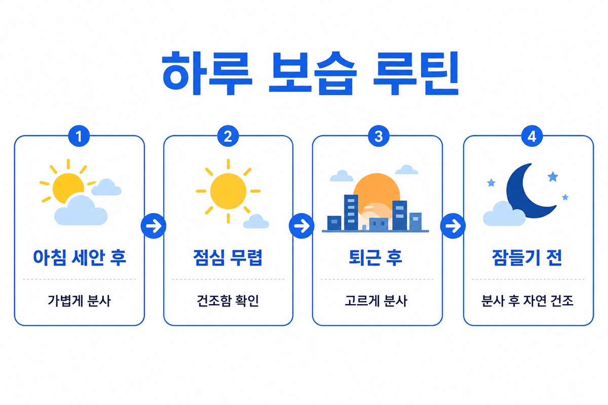 모발이식 후 하루 두피 보습 루틴 타임라인 인포그래픽