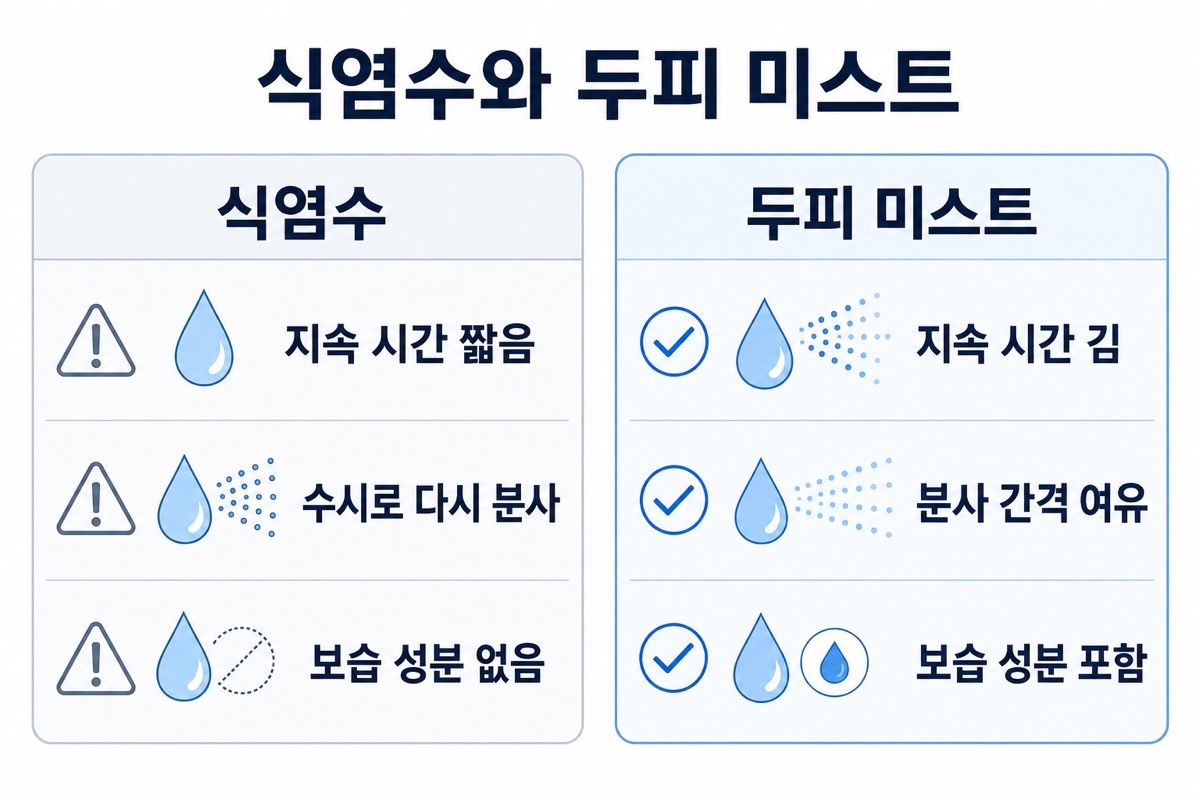 식염수 vs 두피 미스트 보습 비교 인포그래픽