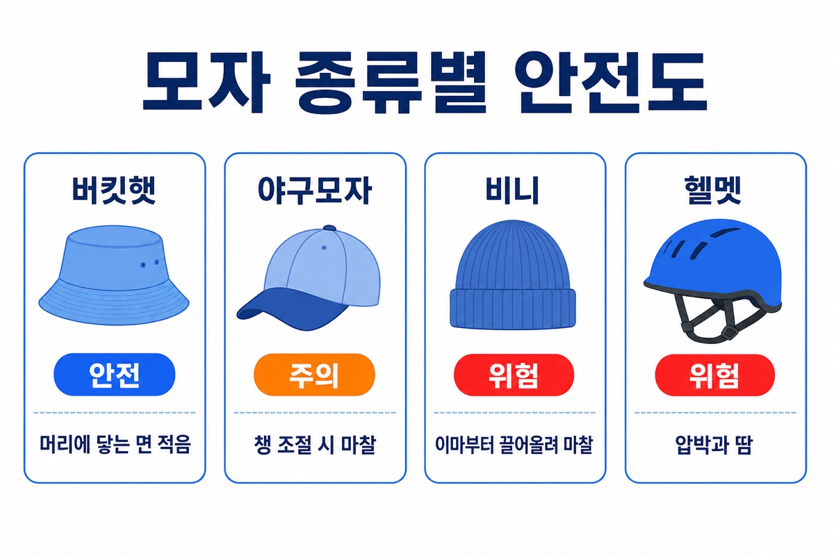 모자 종류별 안전도 비교 인포그래픽